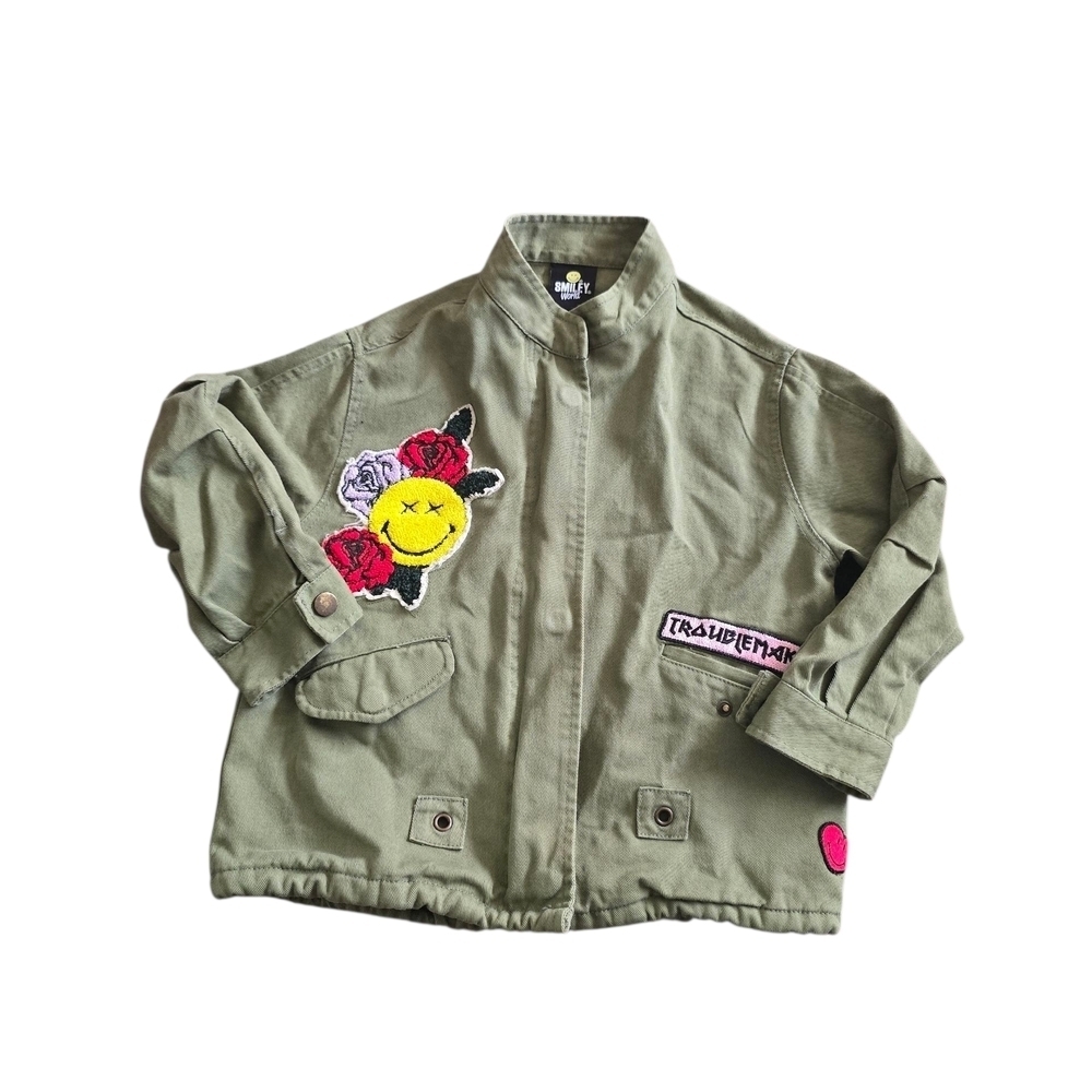 Zara Kids Green Jean Jacket with Colorful Patches